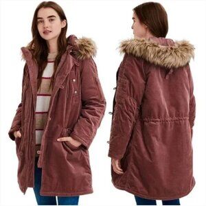 American Eagle Womens Rust Orange Corduroy Hooded Parka-Size XS